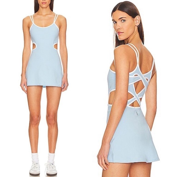 Free People NWT One More Serve Skortsie Size Large Mediterranean Combo Blue - Picture 1 of 9
